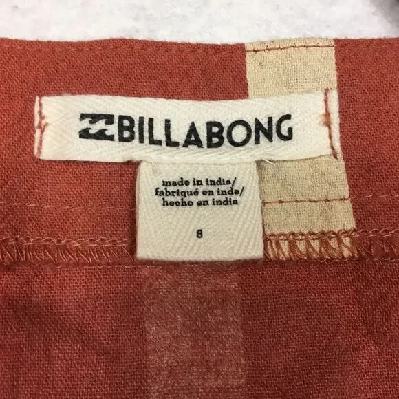 Billabong Womens 8 Sleeveless Linen Jumpsuit Stripe Crossfire Rusty Orange White - Picture 11 of 16